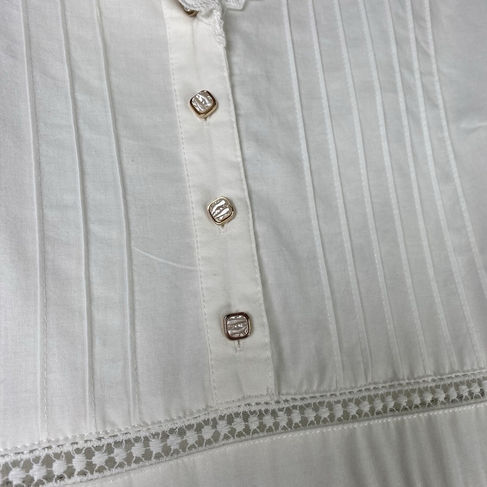 Simple Retro Dress Womens Size M White 100% Cotton Fiona Midi Cottage Lace Trim - Picture 7 of 16